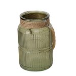 Boltze Windlicht Sunio H: 21 cm SUNIO in Glas/Jute grün