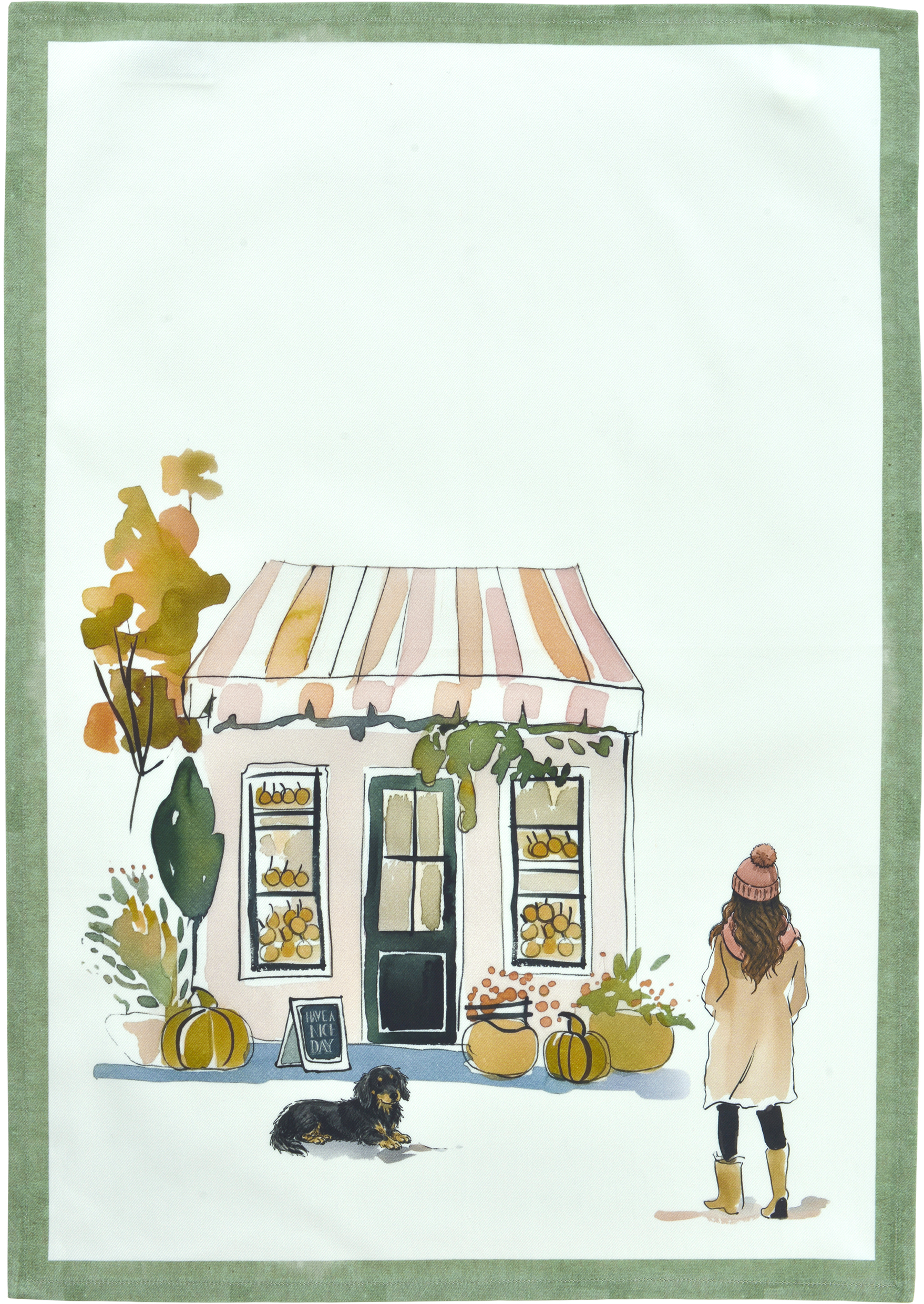 Sander Geschirrtuch LE CHIEN CUISINE ca. 50x70cm in Farbe original, shop, storefront, pumpkins, woman, dog
