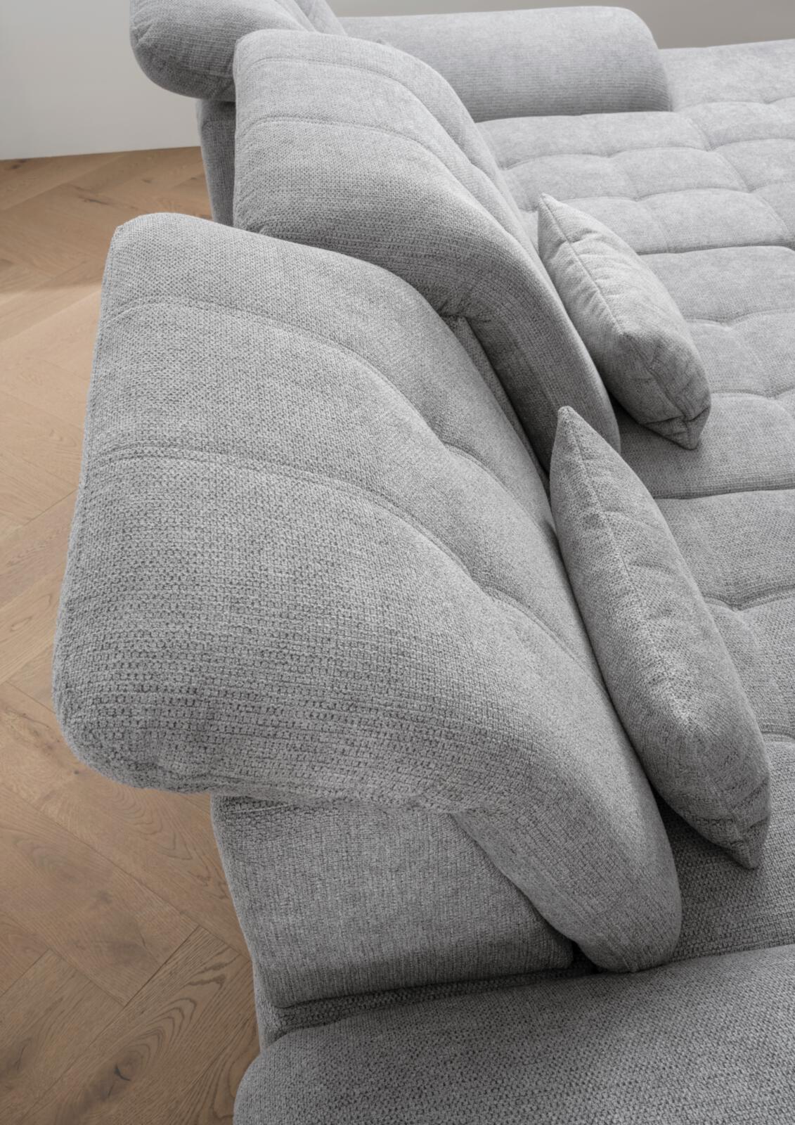 Polsterecke Delphino ca. 273x189 in Stoff Corto grau, woody floor, sofa, couch, gray fabric, armrest