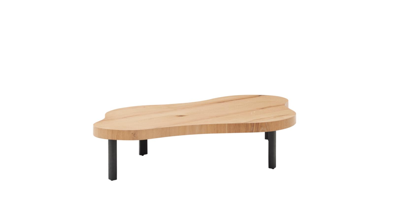 Roomio Couchtisch NO. 2002 mit Platte aus Eiche Echtholzfurnier, natur, Holztablett, Laufbrett, Holzplatte, Tischplatte, Metallbeine