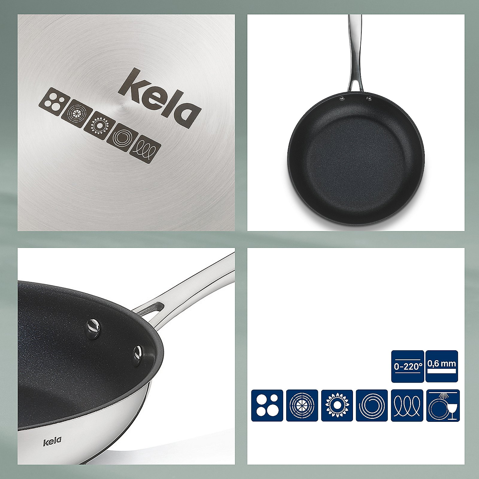 Kela Bratpfanne Flavoria FLAVORIA in Durchmesser ca. 24cm, Kochtopf, Kochgeschirr, Bratpfanne, Visitenkarte, Text