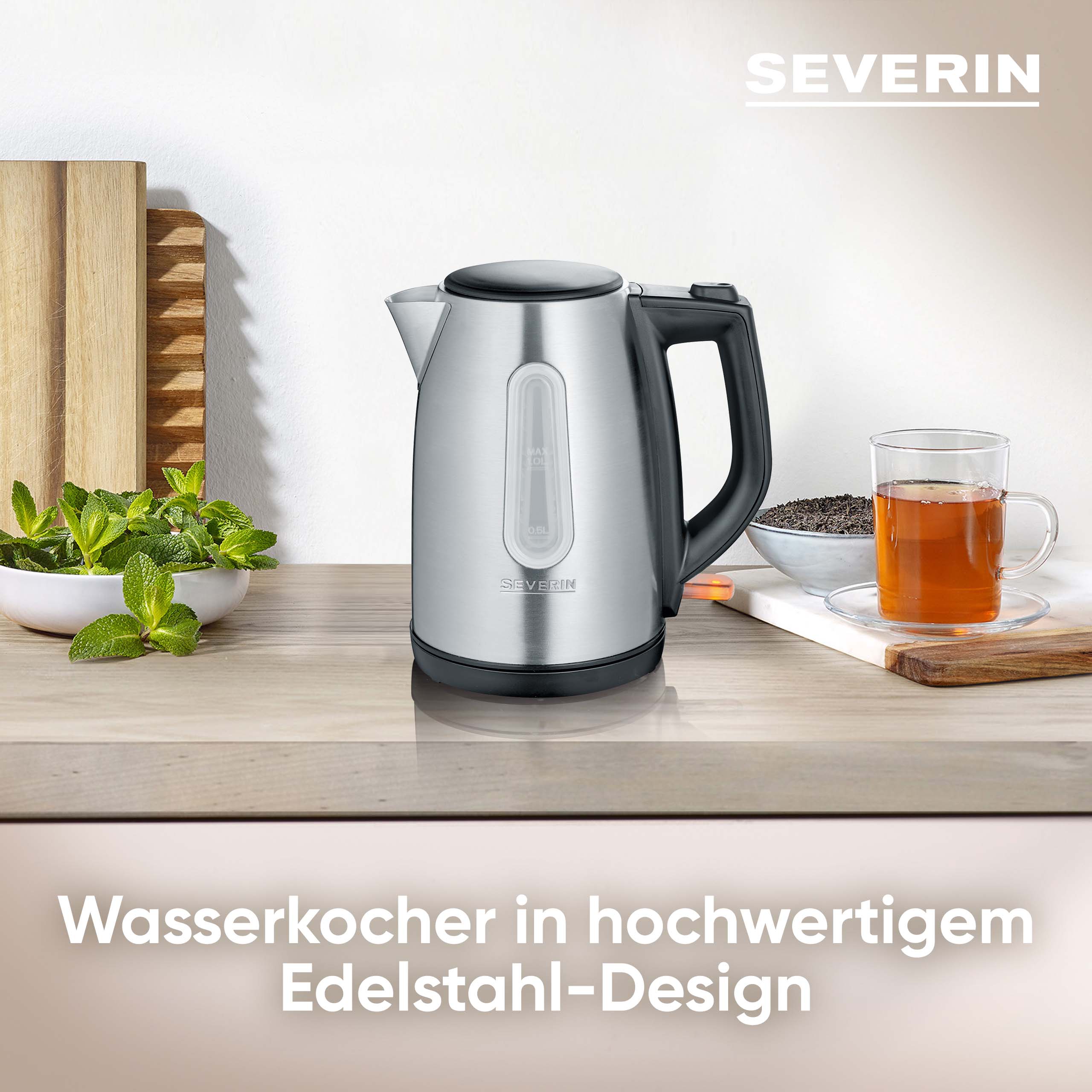 Severin Wasserkocher WK 3469 in Edelstahl gebürstet/Schwarz