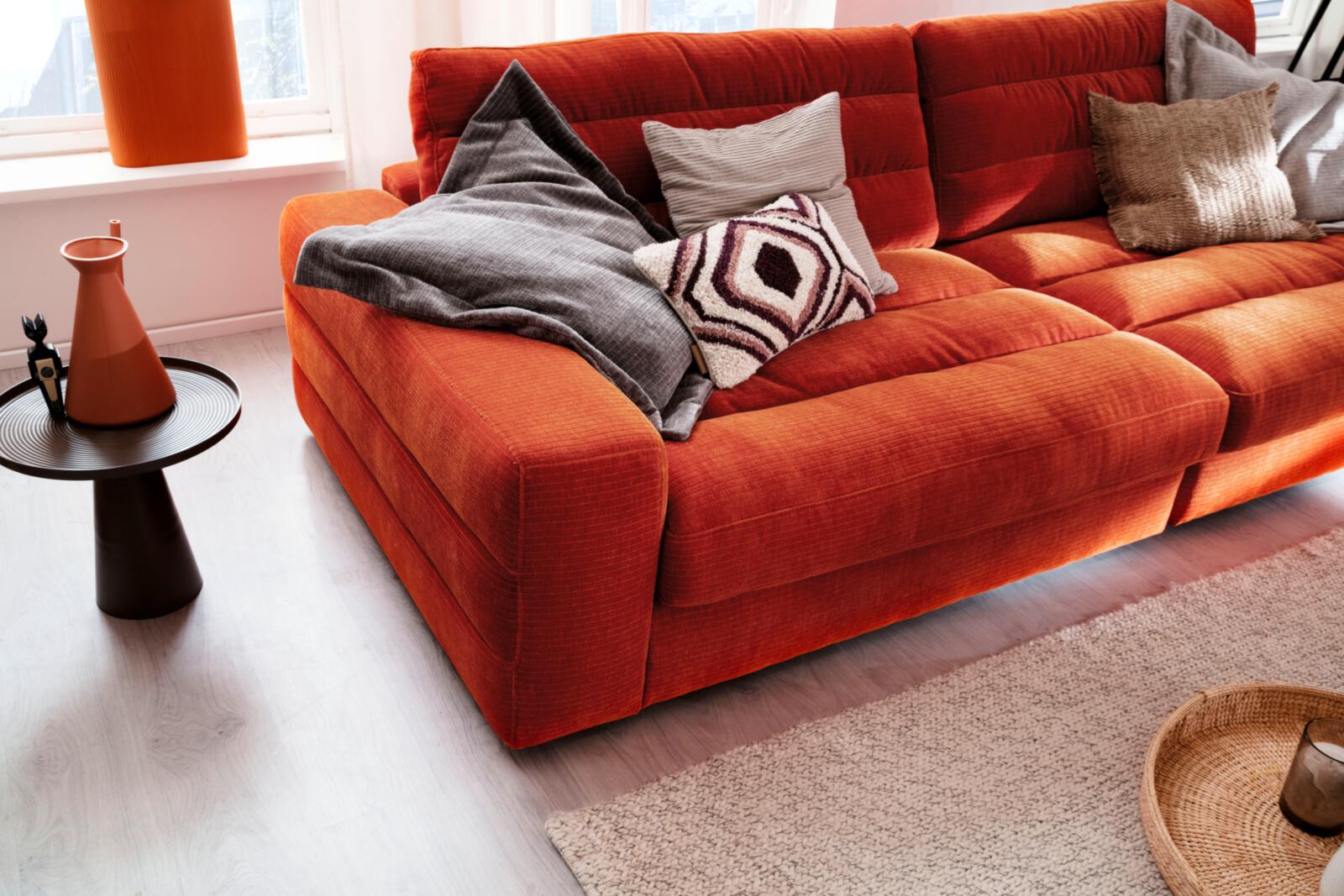 Sofa 3-sitzig STRIPES in Stoff Monty aperol, Couch, Mobiliar, Kissen, Dekoration für Zuhause