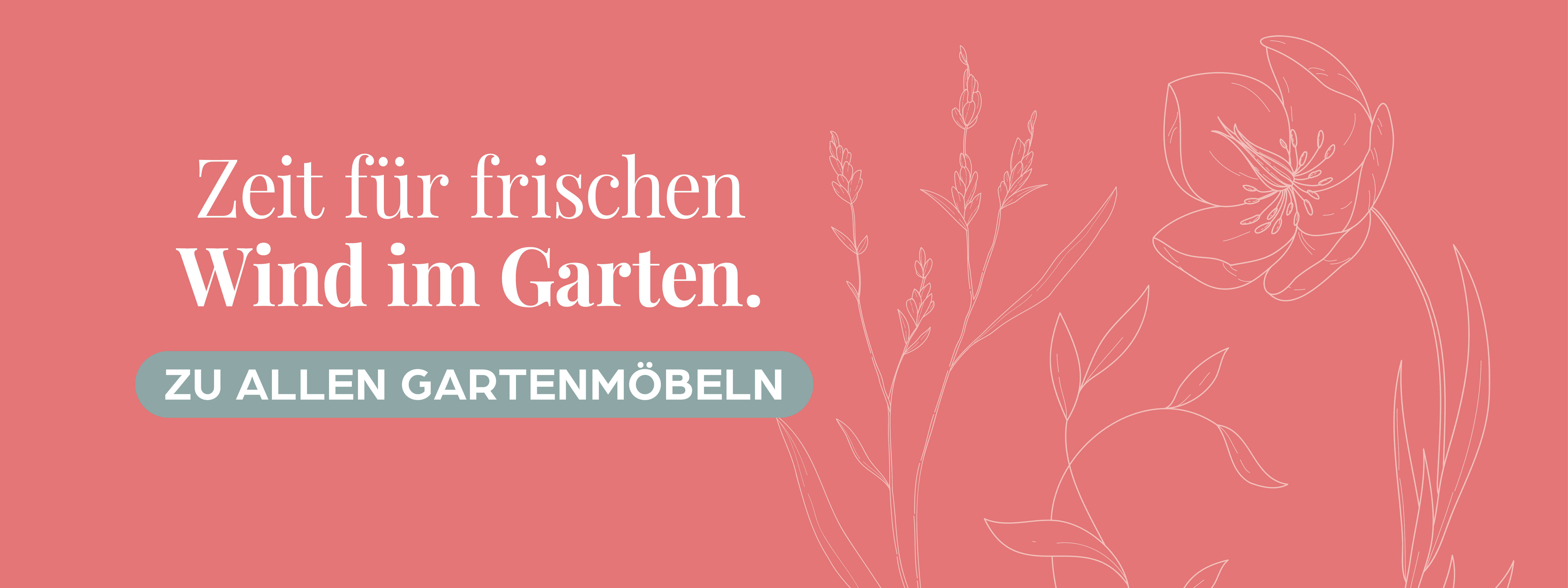 Gartenmöbel, Sitzmöbel, Blumenmuster, Runde Fläche, hellblaues Schild