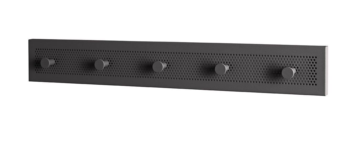 Garderobenleiste PEDRO 5 in Farbe Schwarz Garderobenleiste PEDRO in Schwarz, rack-mount, panel, perforated, knobs, bar, Rack, Knob, Perforated, Panel, Five-knob