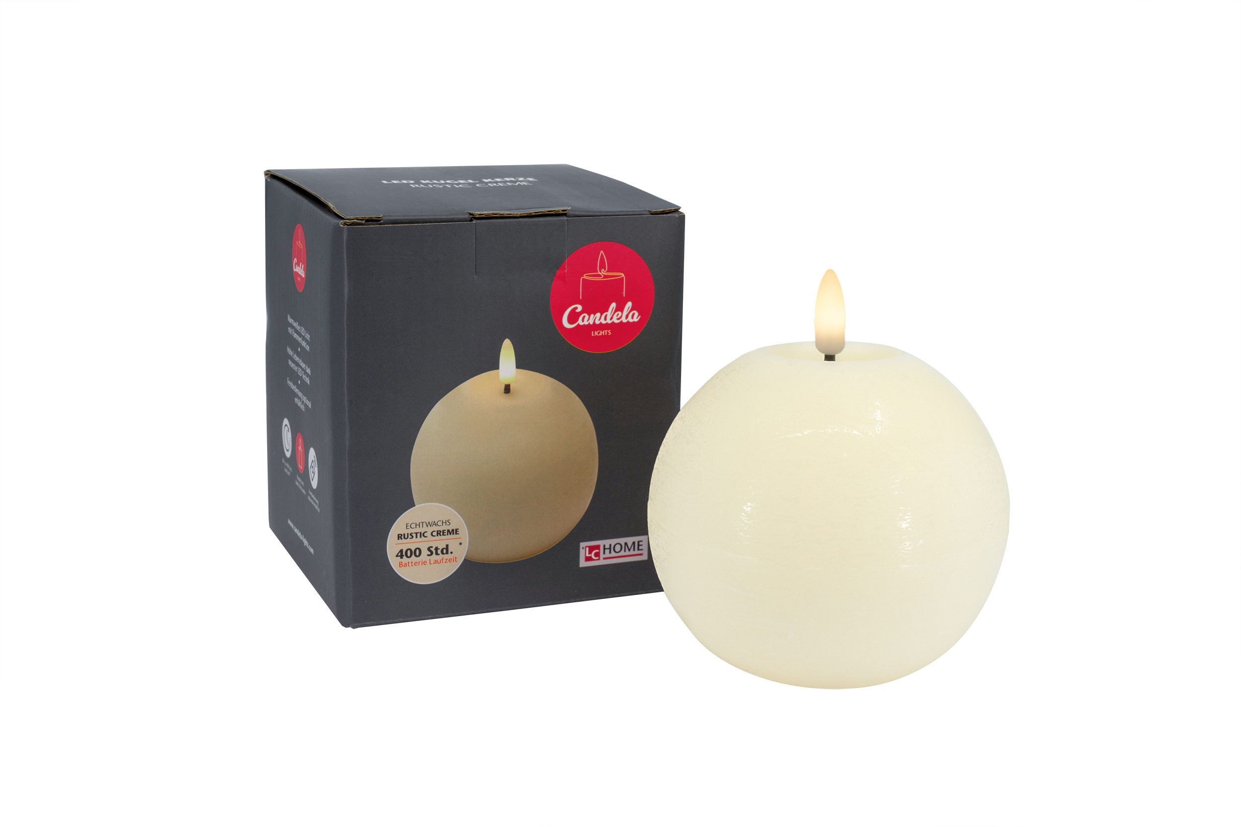 LED-Kugelkerze BASIC in Beige L.C. Wholesaler LED-Kugelkerze BASIC ca. Ø 10, H 8,5cm in cream rustic, 10x8.5cm