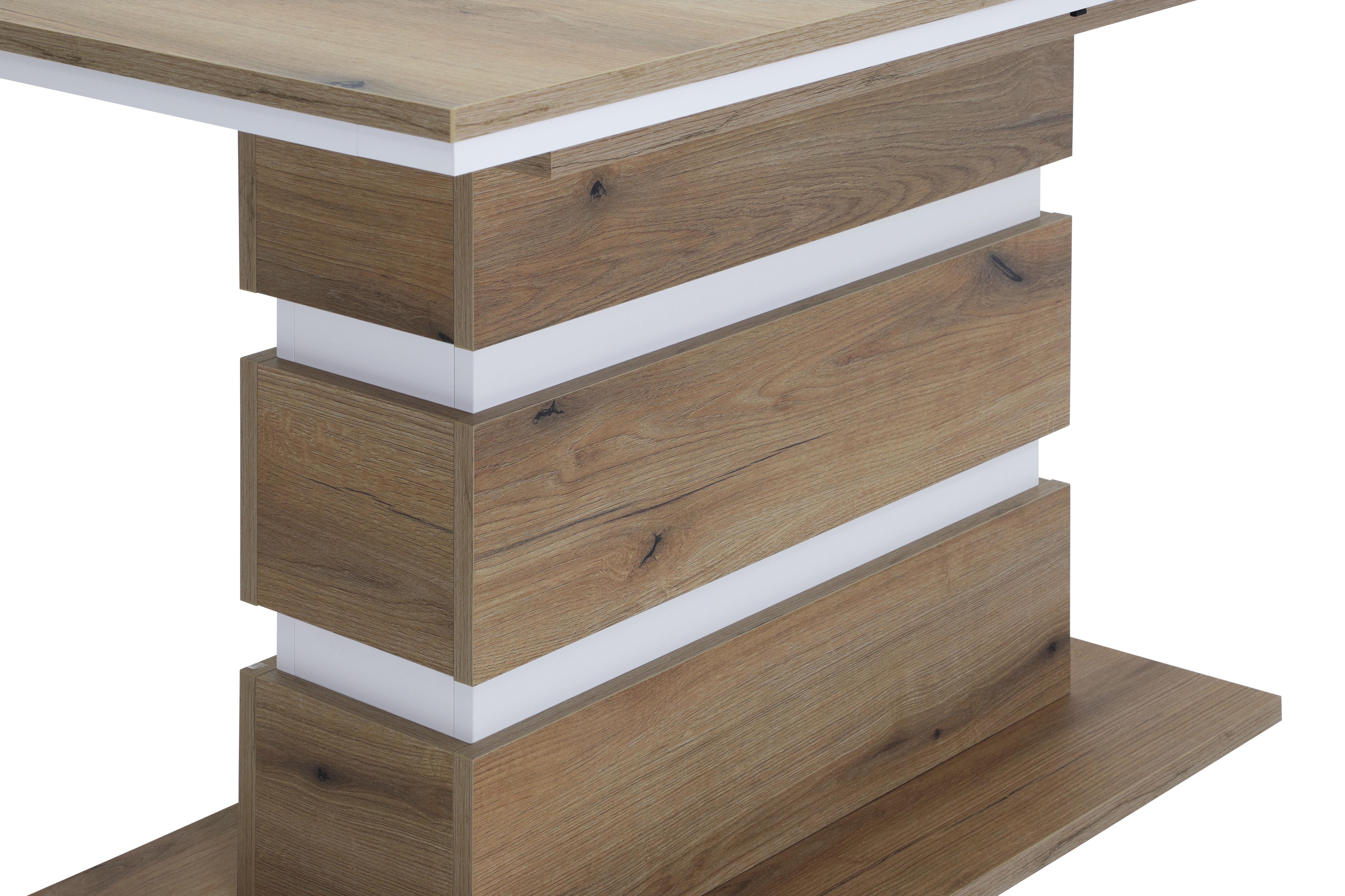 Hela Auszugtisch Avola T in Evoke Oak/Weiß Hela Auszugtisch Avola T in Evoke Oak/Weiß, Holz, Kommode, Holzoptik, weiße Streifen, 3 Schubladen