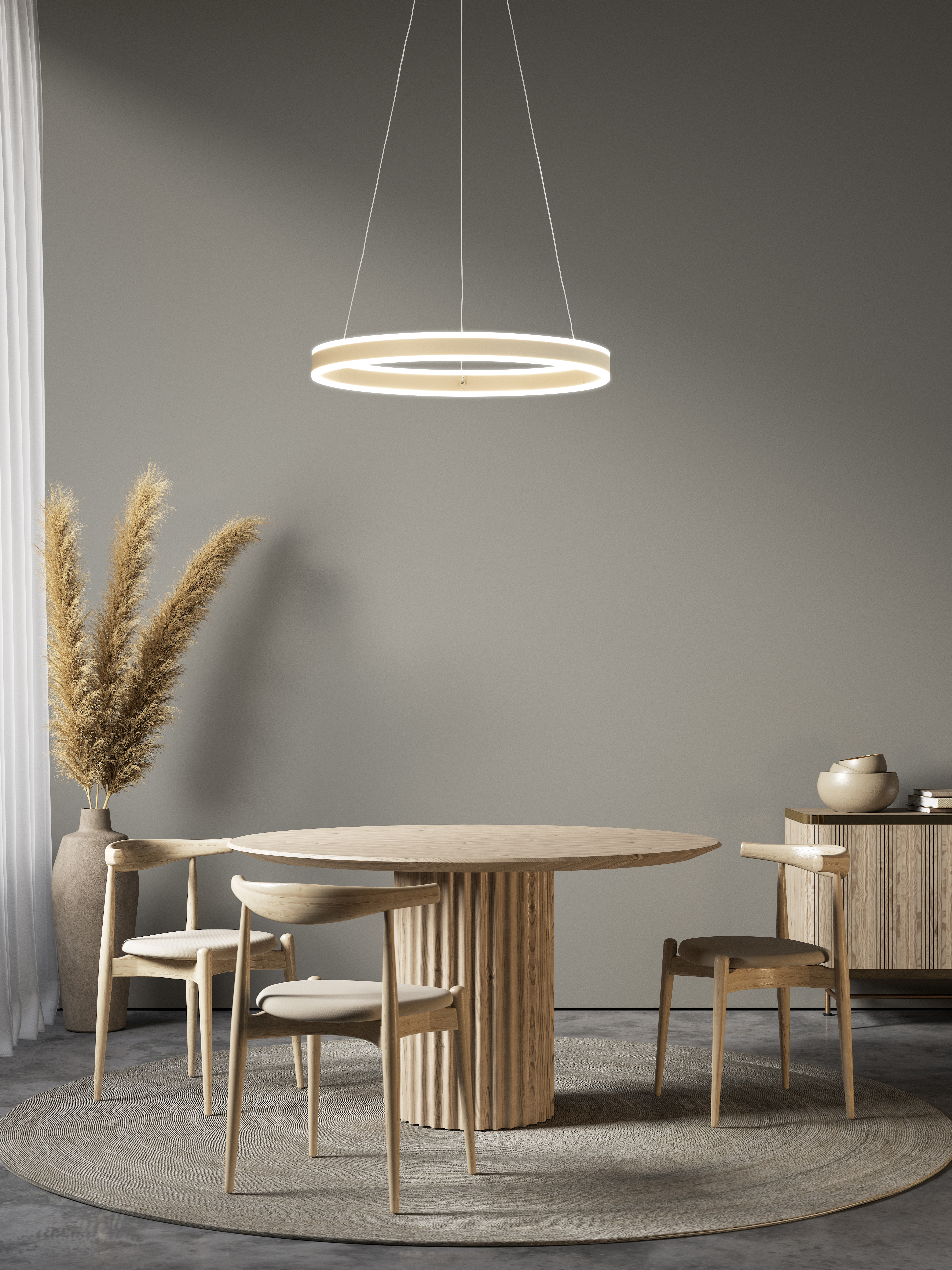 Fischer & Honsel LED-Pendelleuchte SILVIO 1-flammig in Farbe Metall sandfarbig/Acryl weiß