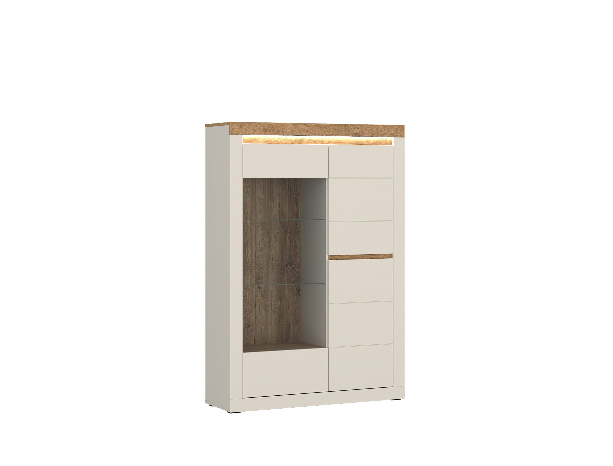 Vitrine links NAXXAR ca. B104,2 H156,3 T39,8 cm in Cashmere, Stone Eiche, Moebel, Kabinett, Schrank, Anrichte