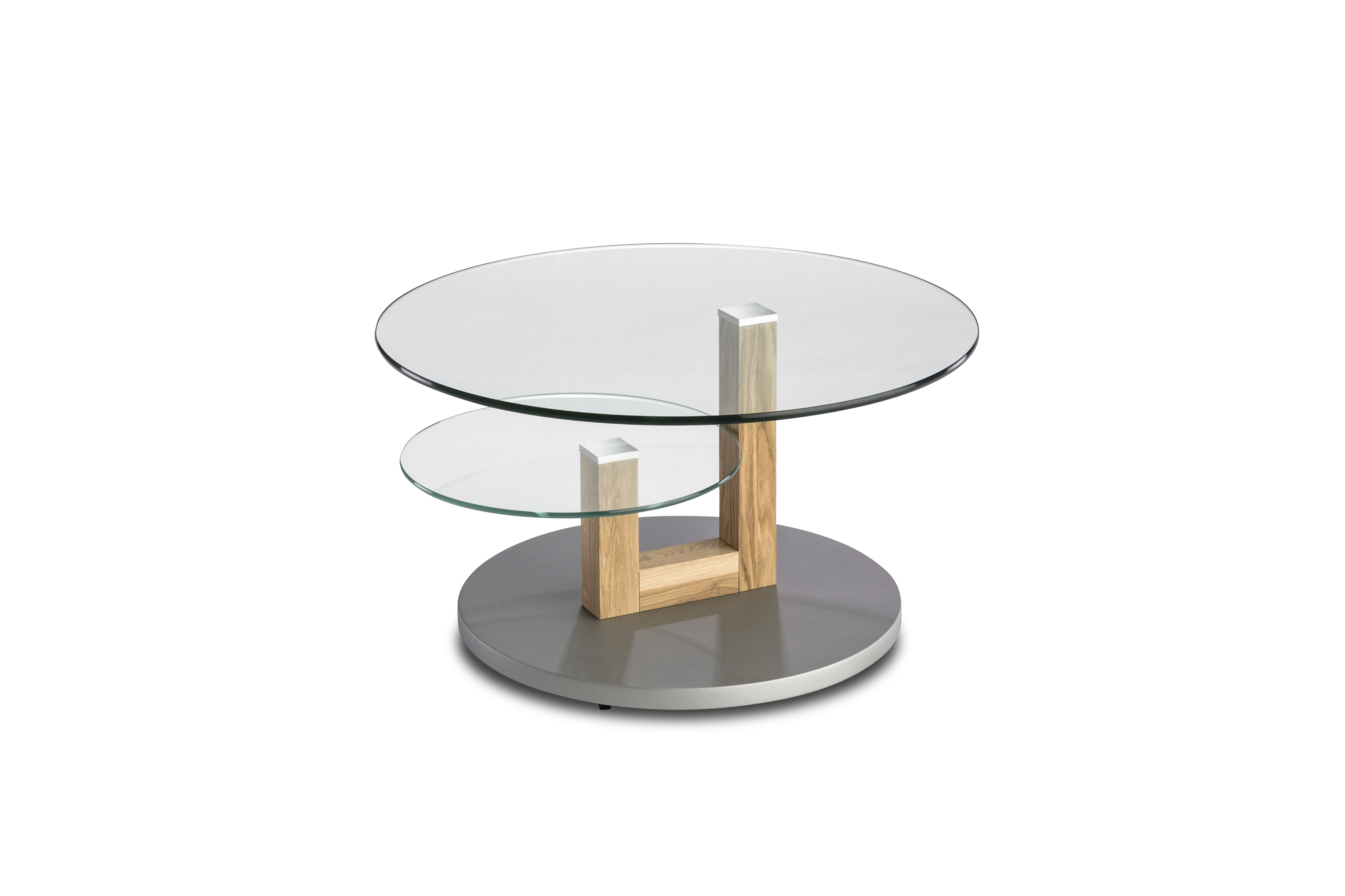 Hasse Möbel Collection Couchtisch Ø ca. 80 cm, Höhe ca. 43 cm in Eiche massiv/Klarglas 12 mm