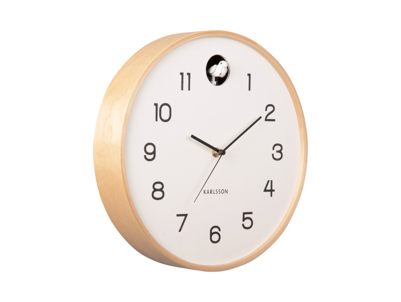Wanduhr NATURAL CUCKOO in Fb. weiß, D.31,5 cm, Wanduhr, runde Uhr, Holzrahmen, Quarz-Uhr, Wanduhren