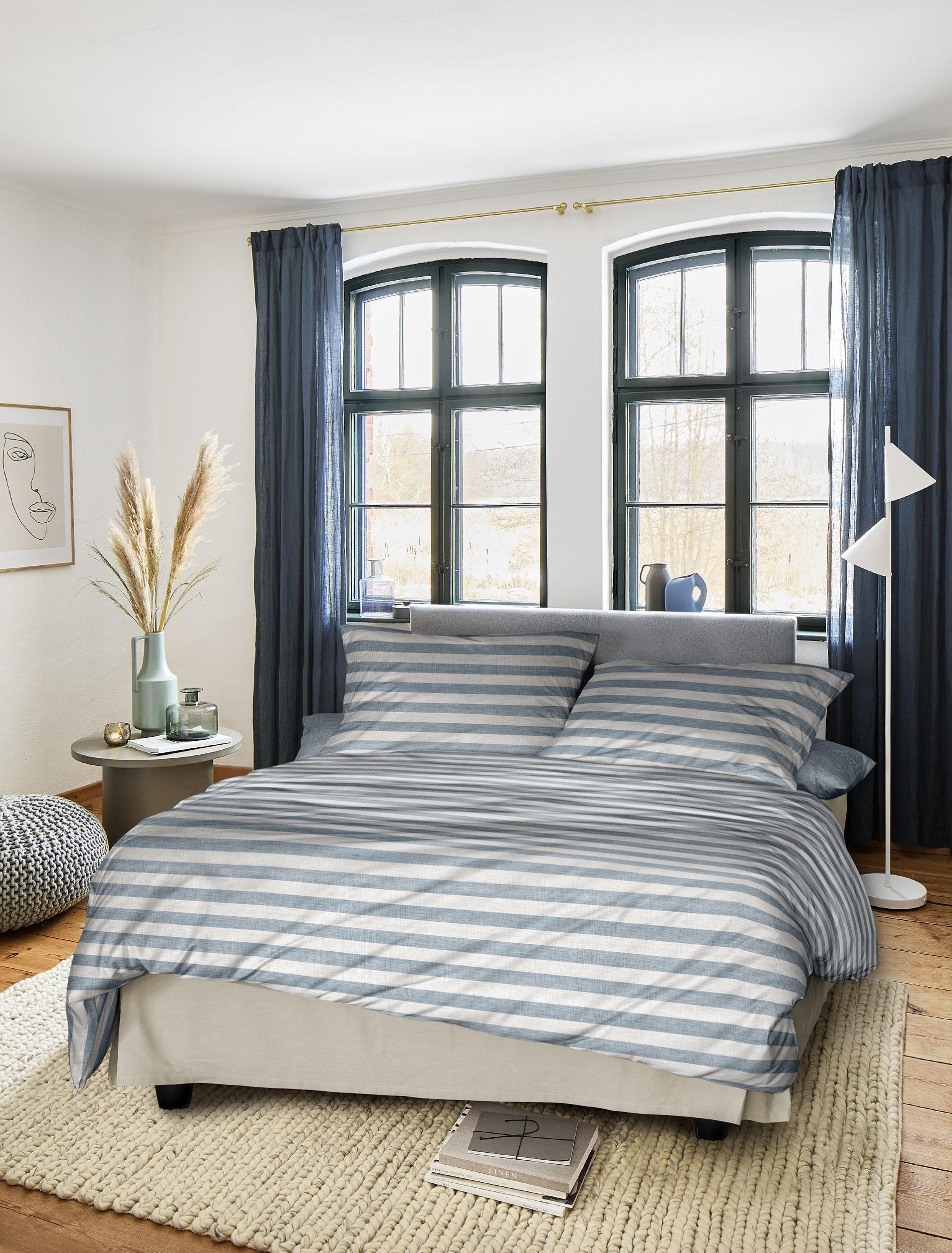 Irisette Mako-Satin Bettwäsche WAVE-HK ca. 135x200cm in Farbe blau, Moebel, Bett