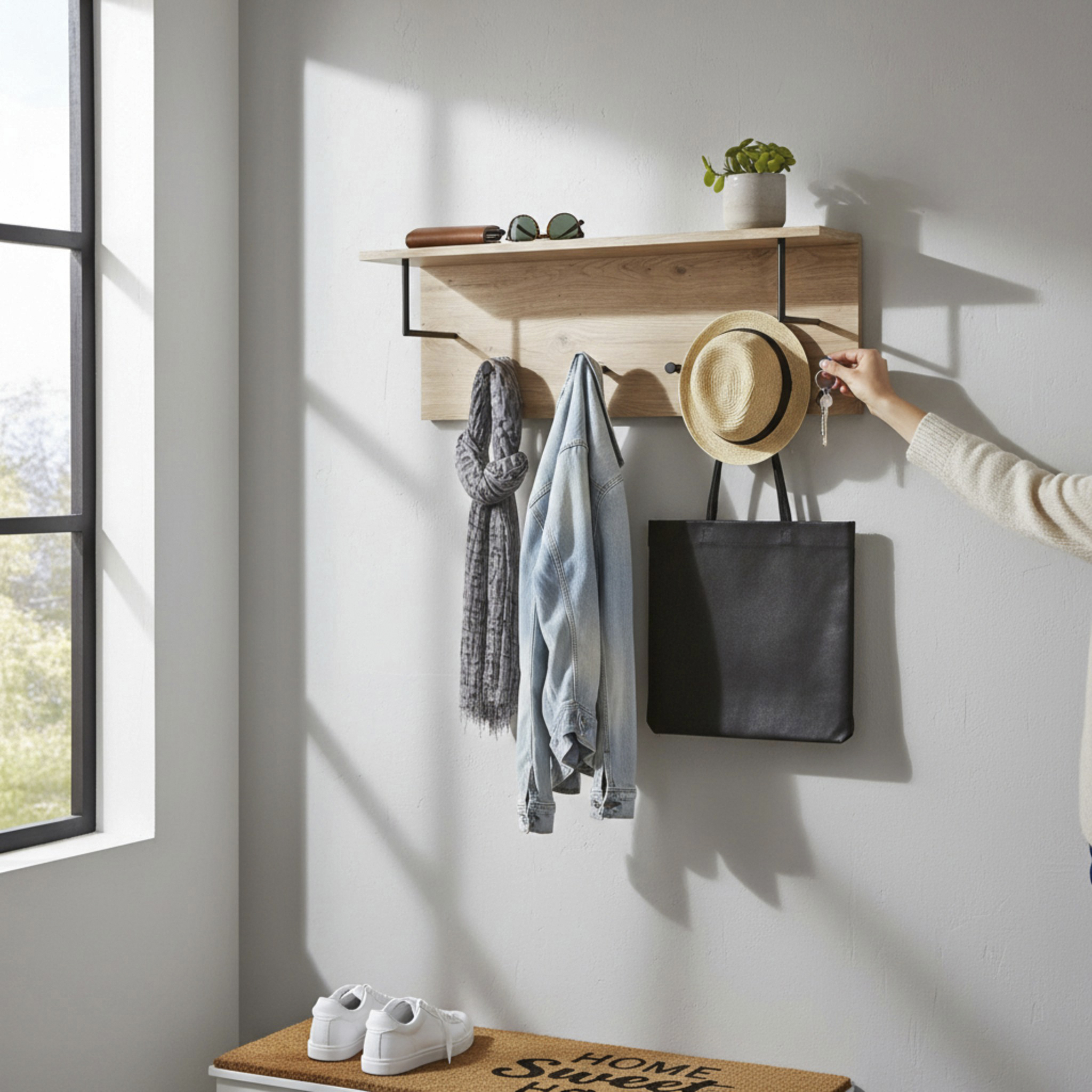 Wandgarderobe PARMA in Schwarz, wandhaken, hakenleiste, wandorganizer, mütze, tasche