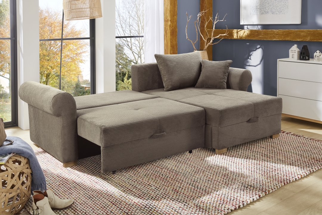JOB Ecksofa LIST ca. 248x161cm in Stoff Cord hellbraun