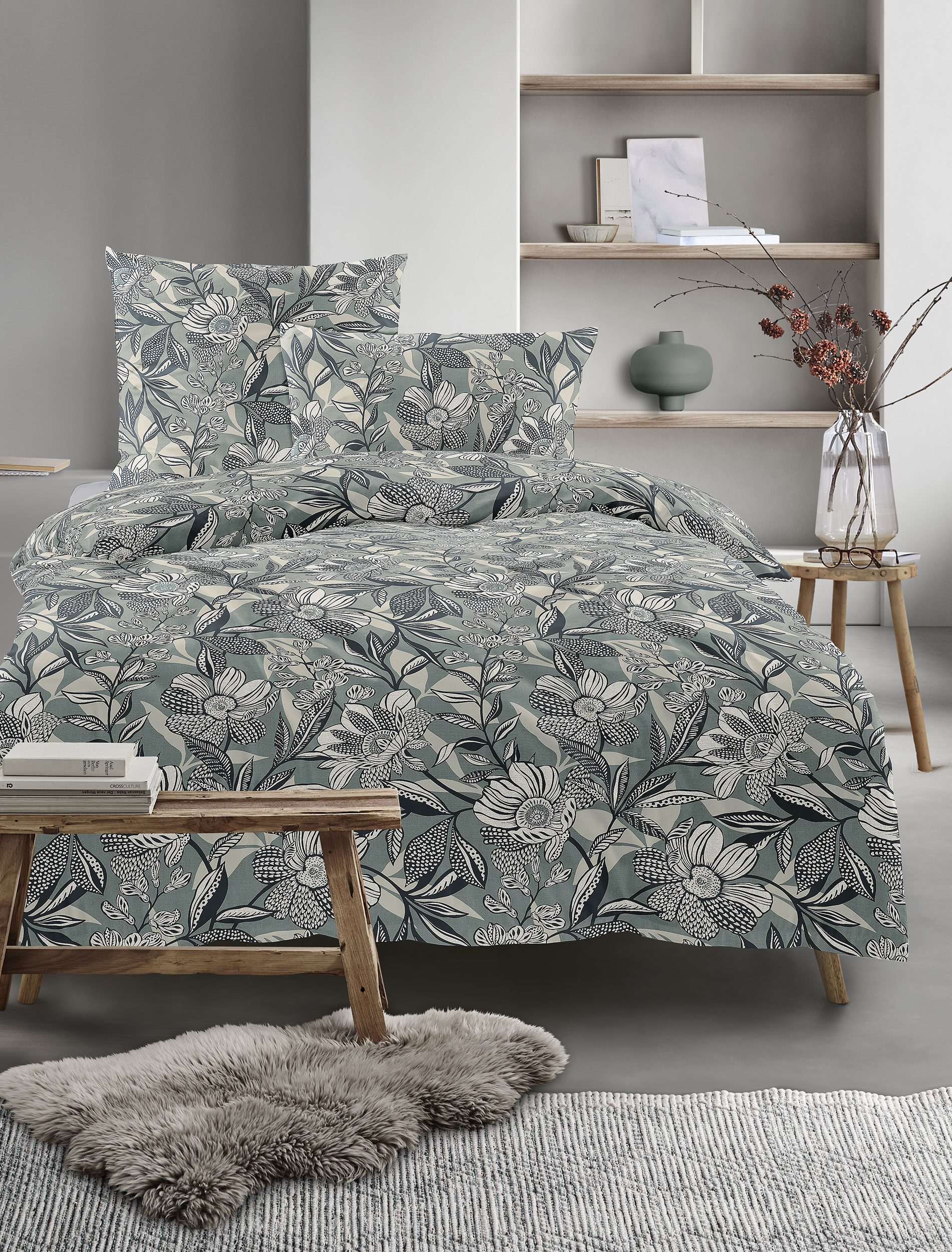  // Mako-Satin Bettwäsche // salbei // 155x220 cm // 100% Baumwolle // trocknergeignet, waschbar bei 60 Grad Celsius, Moebel, Bett, Bettlaken