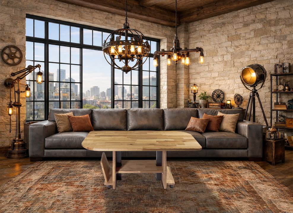 Couchtisch 1823 in Wildeiche geölt massiv, sofa, couch, wohnzimmer, kaffetisch, industriell