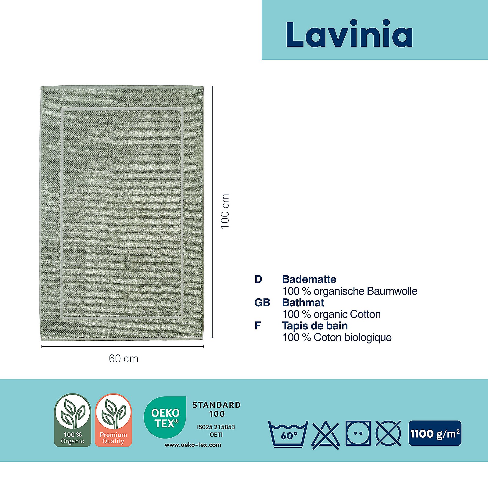 Kela BADVORLEGER LAVINIA in Farbe Hellgrau, Badmatte, Tapis, 100% Baumwolle, organisch, Grün