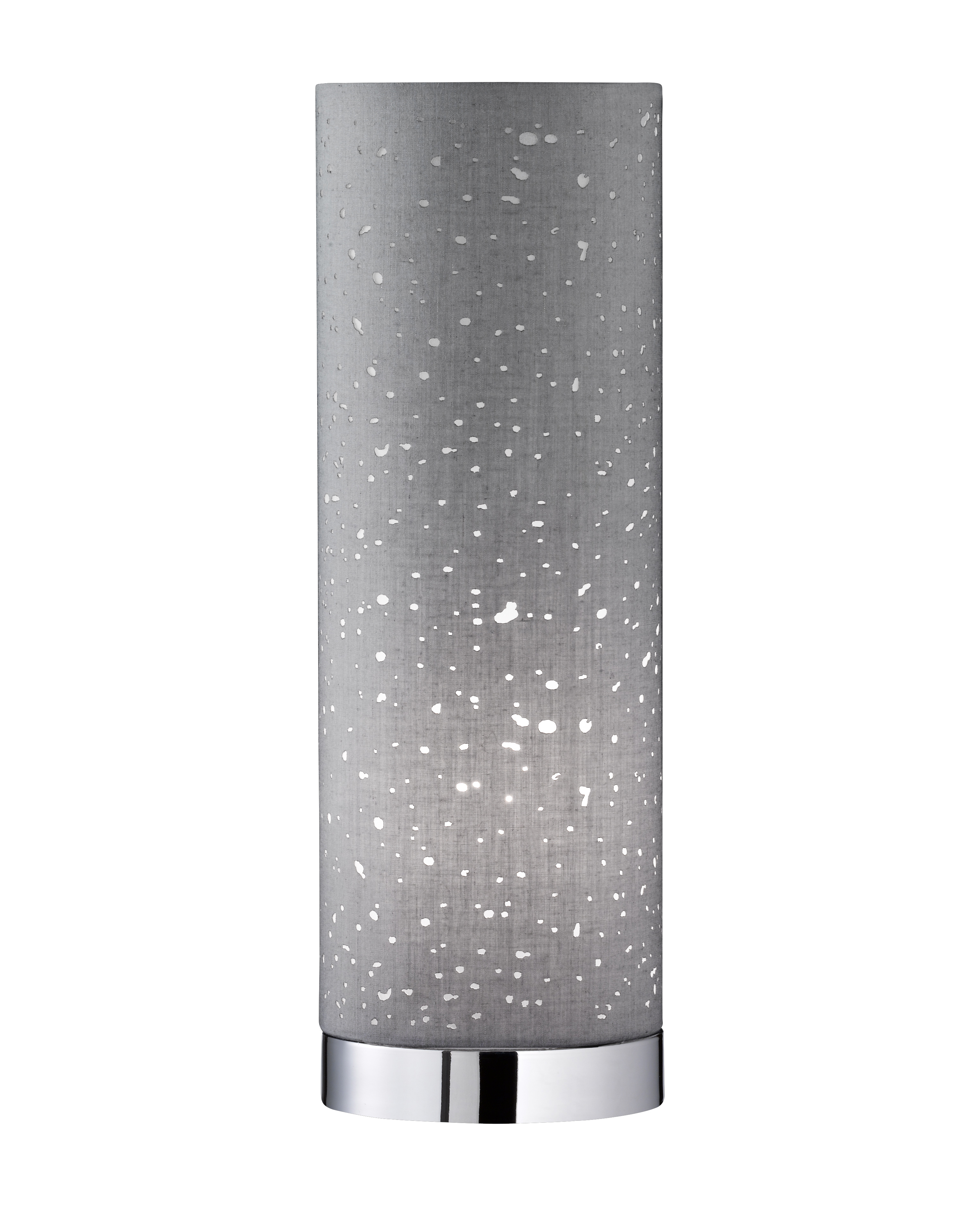Fischer & Honsel Tischleuchte THOR in Chrom, Stoff grau mit Dekor Fischer & Honsel Tischleuchte THOR in Chrom, Stoff grau mit Dekor