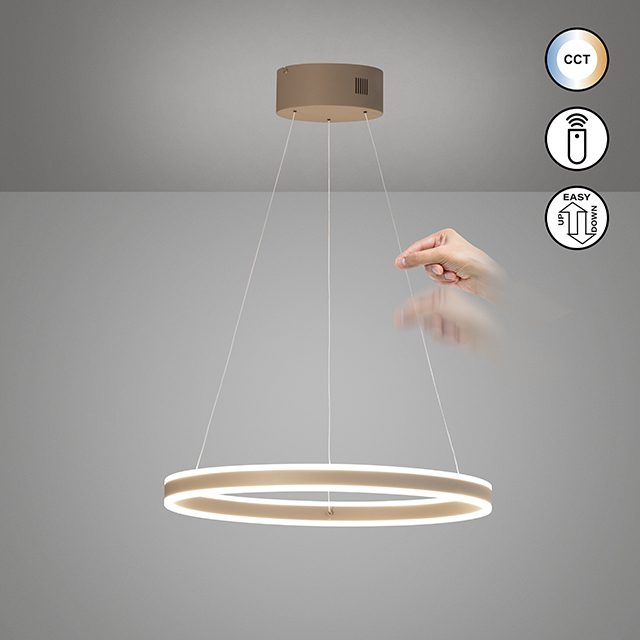Fischer & Honsel LED-Pendelleuchte SILVIO 1-flammig in Farbe Metall dark-greige/Acryl weiß, hängendeLeuchte, Ringleuchte, LED, Dimmbar, Modern