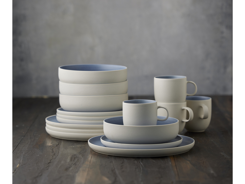F&H Geschirrset STUDIO ROUND NORTH in Farbe Matte white/Matte river