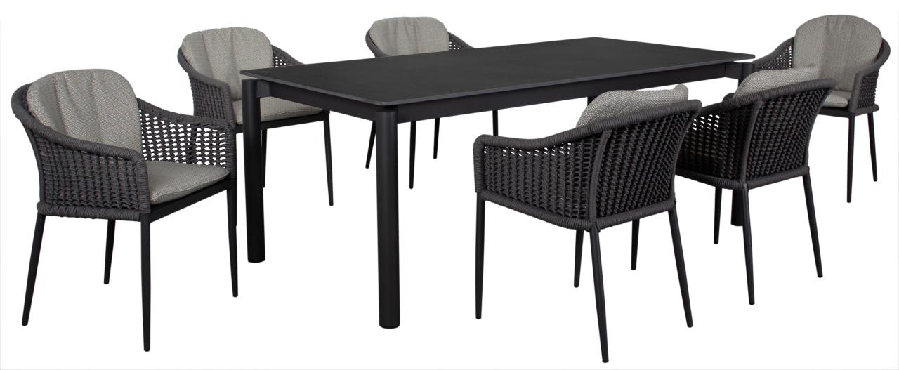 deVries Dining-Set ALICANTE 7-teilig in Rope grey/anthrazit