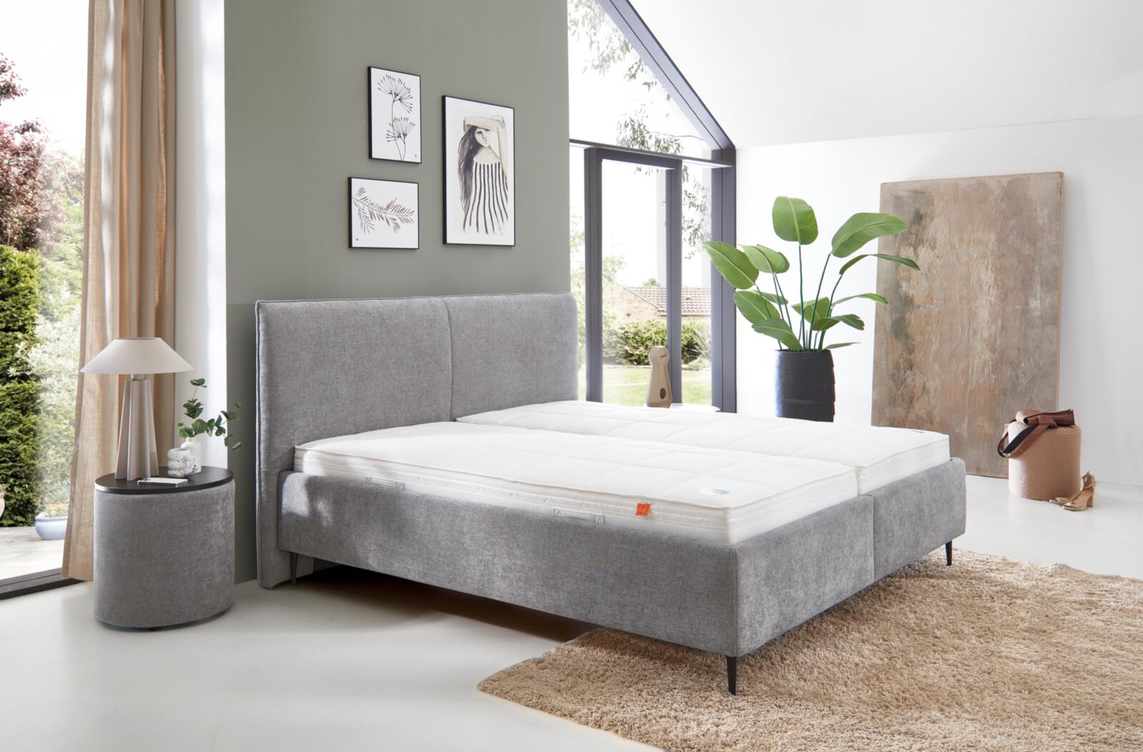 Oschmann Comfortbetten Polsterbett DREAMPALCE 2.0 PB ca. 206x227cm ca.180x200cm in Farbe Toni grey, Bett, Bettrahmen, gepolstert, Grau, Matratze