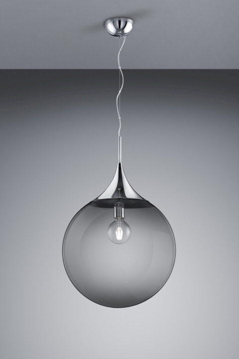 Trio Pendelleuchte MIDAS in chrom, Glas rauchfarbig
