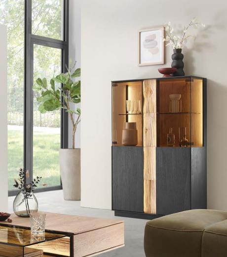 Hartmann Standvitrine KILVA in Kernesche anthrazit gebürstet Hartmann Standvitrine KILVA in Kernesche anthrazit gebürstet, Sideboard, Display cabinet, Wood and black, Glass shelves, Home storage