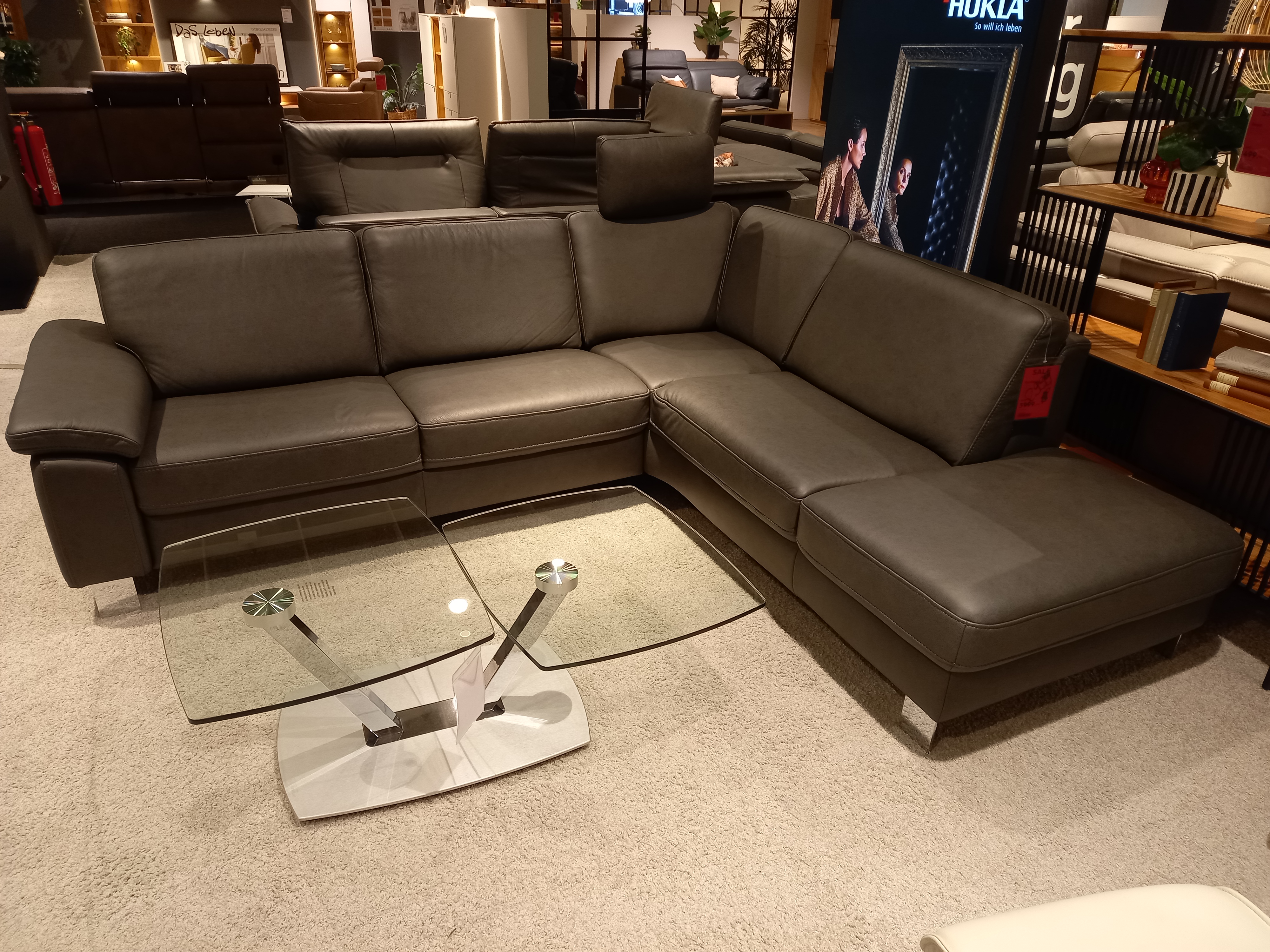 Hukla Rundecke VS-HU1064 in Leder Rodeo charcoal PG60 Hukla Rundecke VS-HU1064 in Leder Rodeo charcoal PG60, Couch, Mobiliar, Tabelle, Wohnzimmer, Pflanze