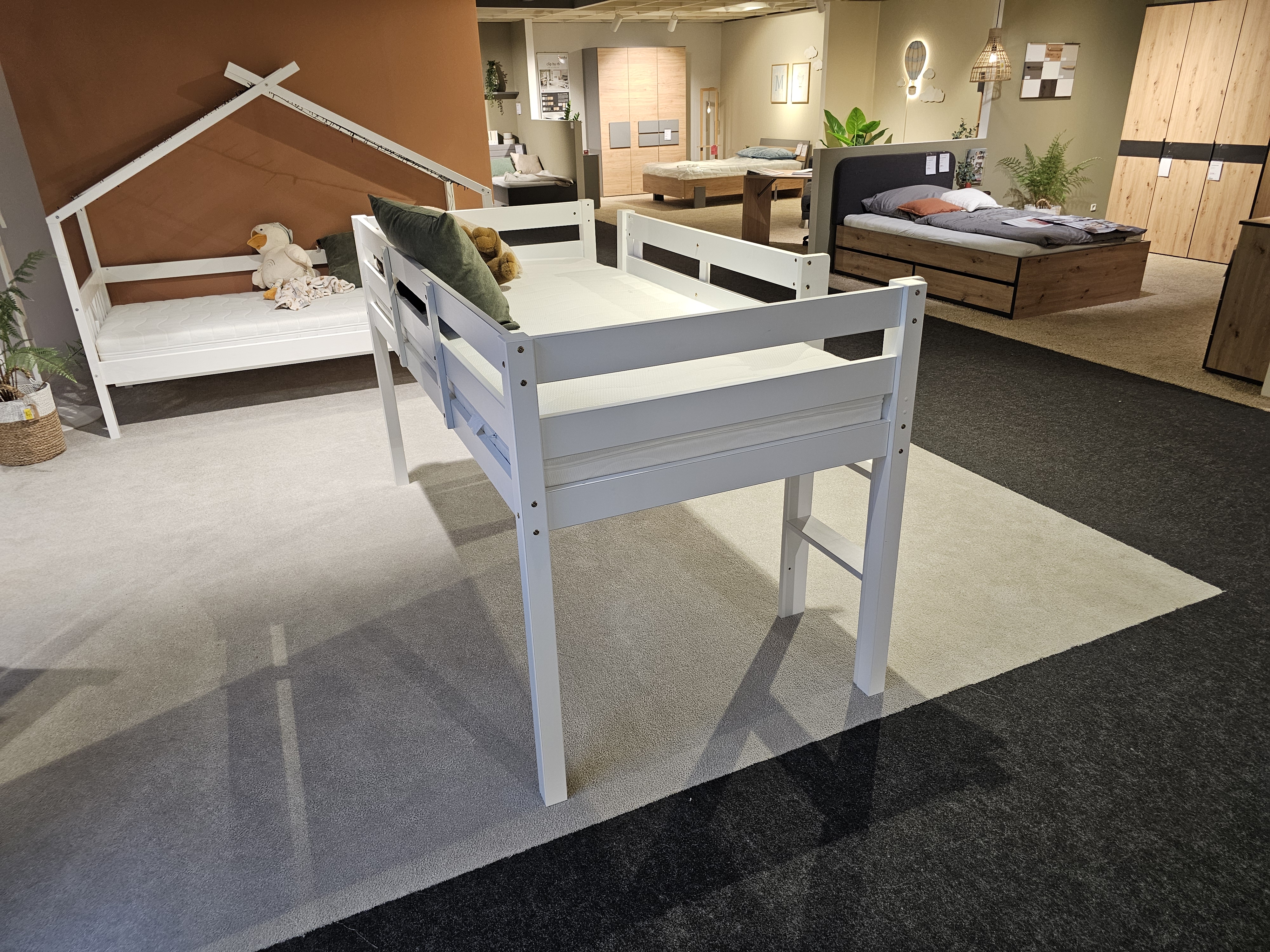 Hochbett AMIR in Weiß, hochbett, Holzbettrahmen, Weiß, Matratze, Kinderzimmer
