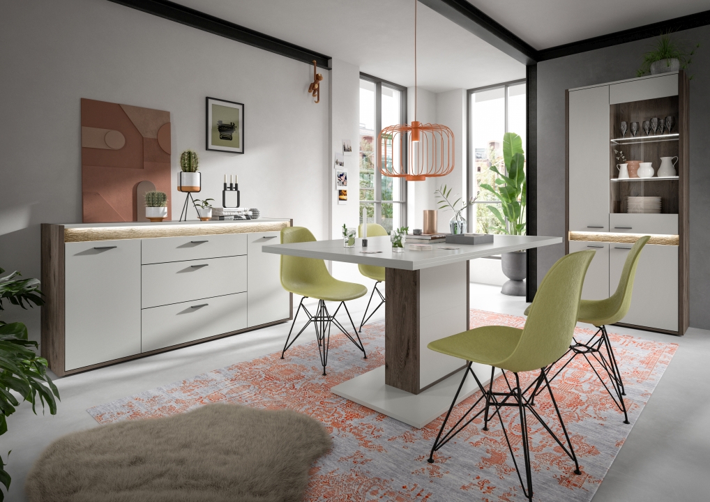 Xonox Home Sideboard FALCONA in Front/Korpus hellgrau / Absetzung Nox Oak dunkel Nachbildung
