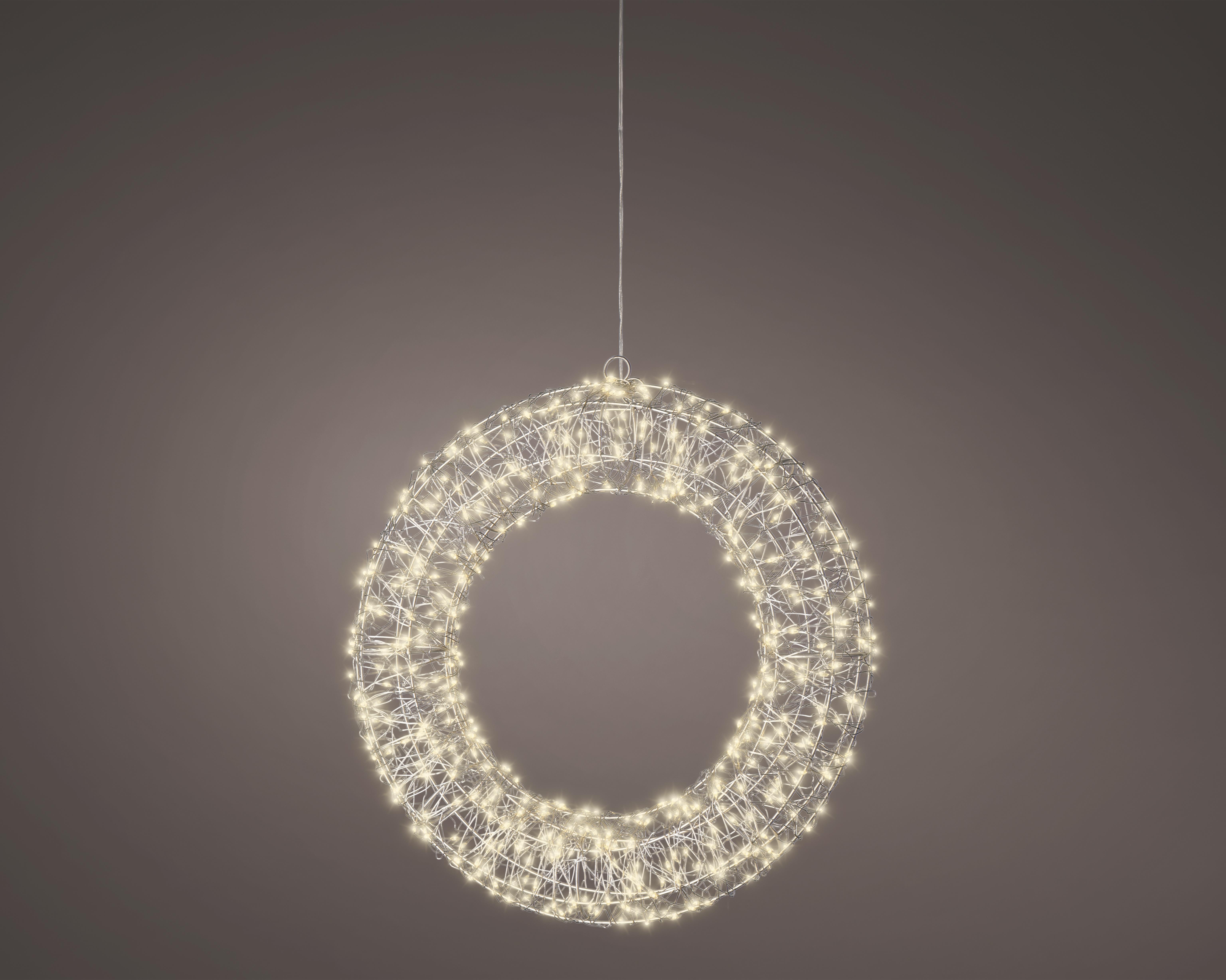 Kaemingk LED Rahmenbeleuchtung Outdoor 491580 ca. B38 H38 cm in Metallfarben/Weiß, Leuchter, Lampe, Zubehör, Diamant, Schmuck