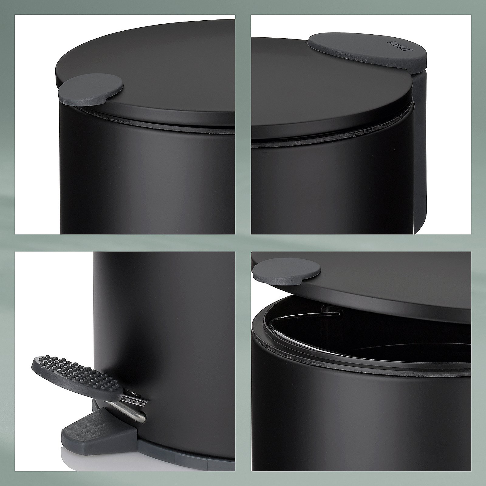 Kela Kosmetikeimer MATS in Farbe Schwarz, Schreibtischpresse?, Küchenabfallbehälter, Mülleimer, Schwarz, Pedal-Ausführung, Schreibtisch-Abfalleimer, Mülleimer, Pedalbetrieb, Matt-schwarz, Rund-Top