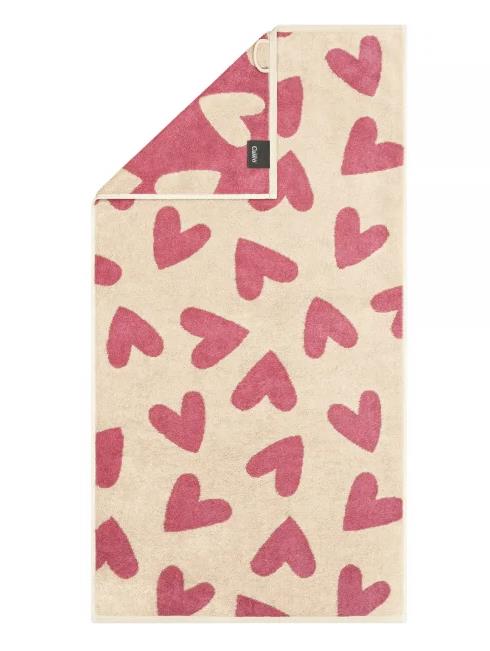 Cawö Duschtuch HEART BEATS 70x140cm in Farbe beere, Herzwortraht, Herzpattern, Decke, Wolltuch, Rosa Herz