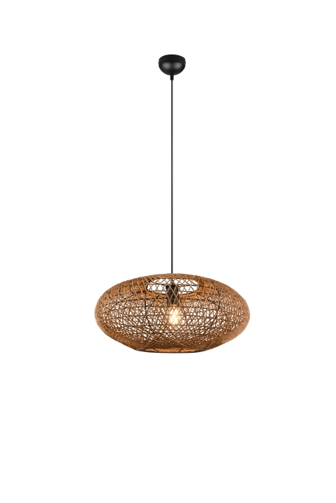 Trio Pendelleuchte HEDDA in schwarz matt, Sisal naturbelassen