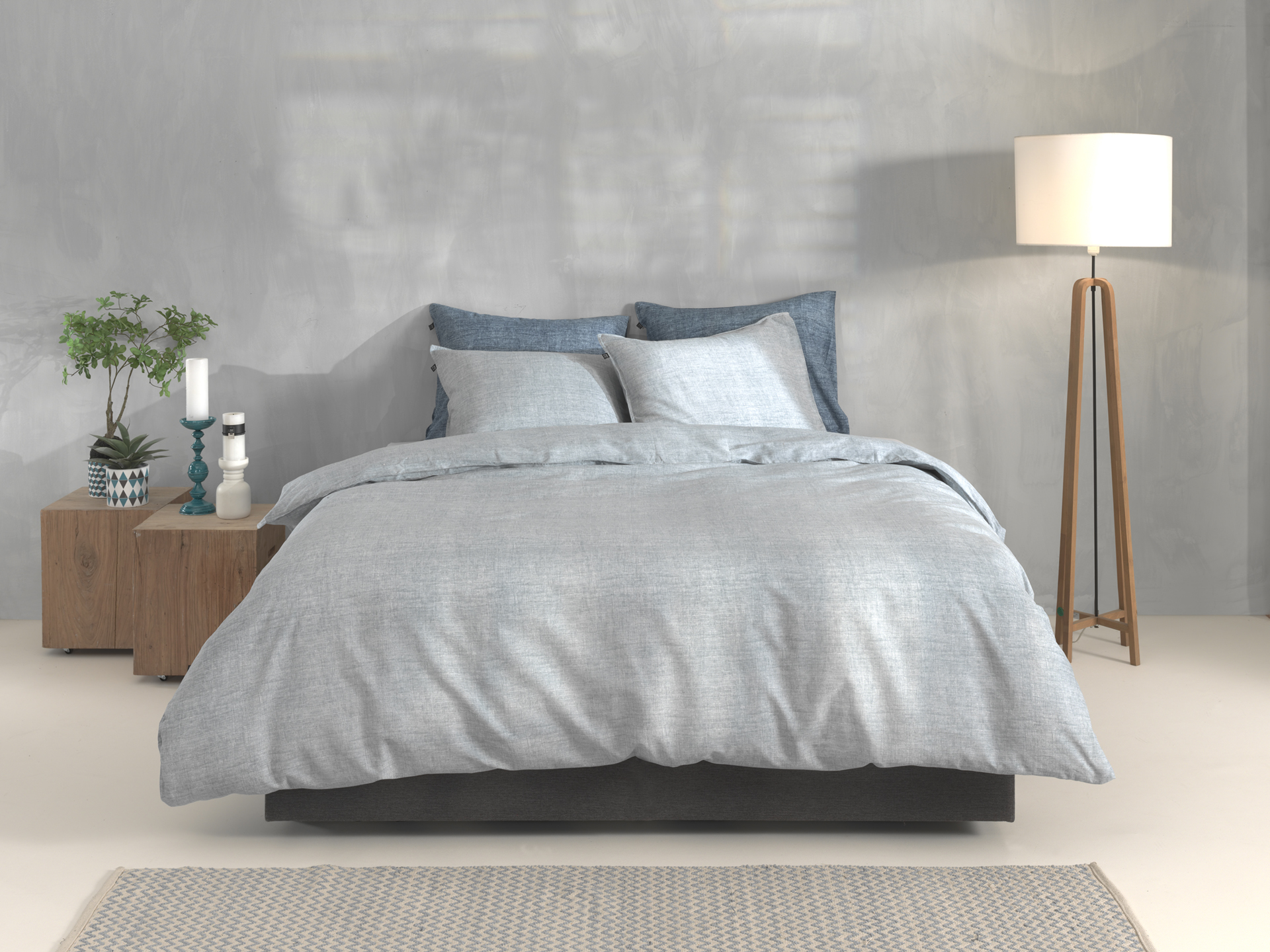Bettwäsche ca. 155x220cm LINO in Blau, bett, bettwäsche, duvet, grau, schlafzimmer