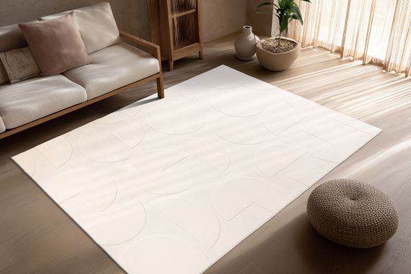 Webteppich FOCUS ca. 80x150cm in Farbe ivory Webteppich FOCUS ca. 80x150cm in Farbe ivory, Teppich, Weiße Fläche, Wohnzimmer, Muster, Kleines Pouf