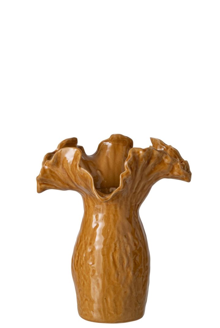 Vase in Senfgelb, vase, keramik, orange, gerippelt, glasur