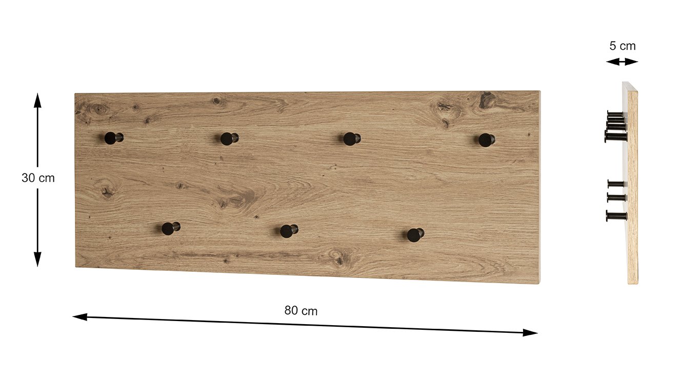 Haku Möbel Wandgarderobe in Eiche-schwarz, BHT ca.80x30x5cm, Sperrholz, Holz, Drinnen, Innenarchitektur