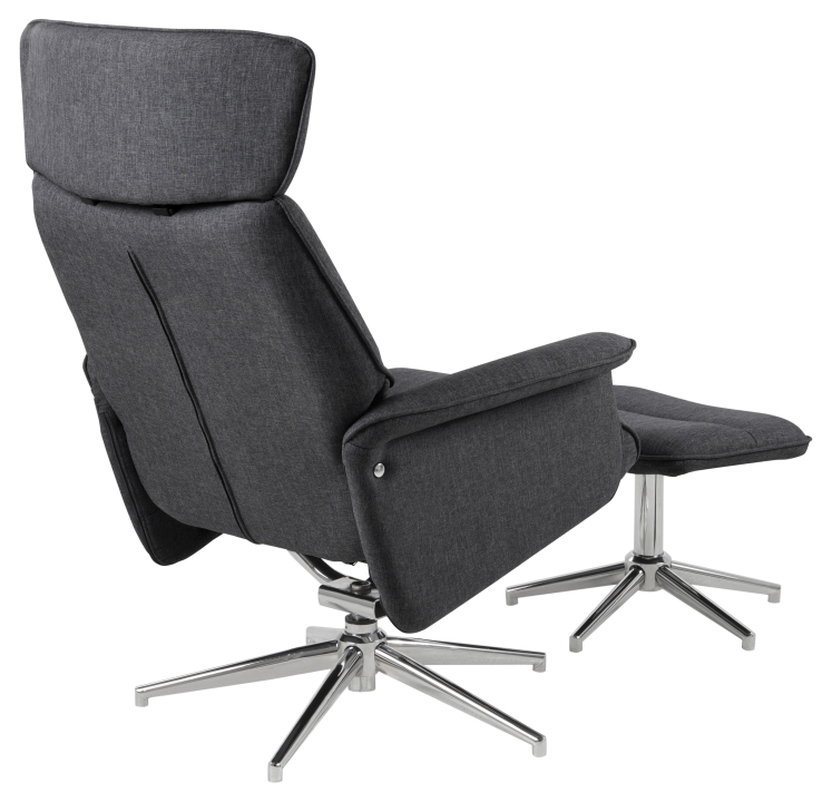 Actona Recliner mit Hocker ALURA in Calmeo Stoff dunkelgrau, Gestell Chrom