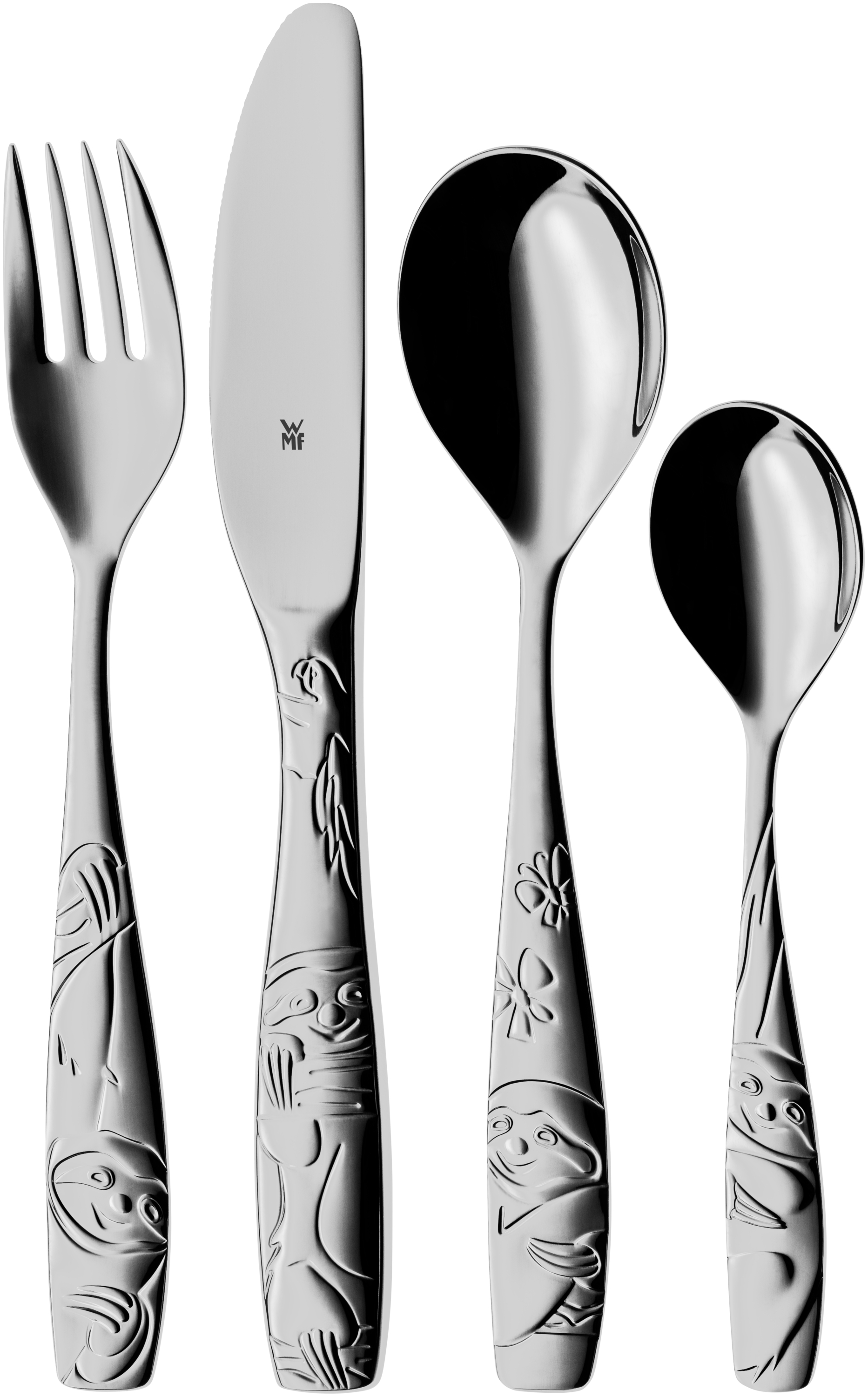 WMF Kinderbesteck-Set Faultier Tommi, 4-teilig in poliertem Edelstahl WMF Kinderbesteck-Set Faultier Tommi, 4-teilig in poliertem Edelstahl