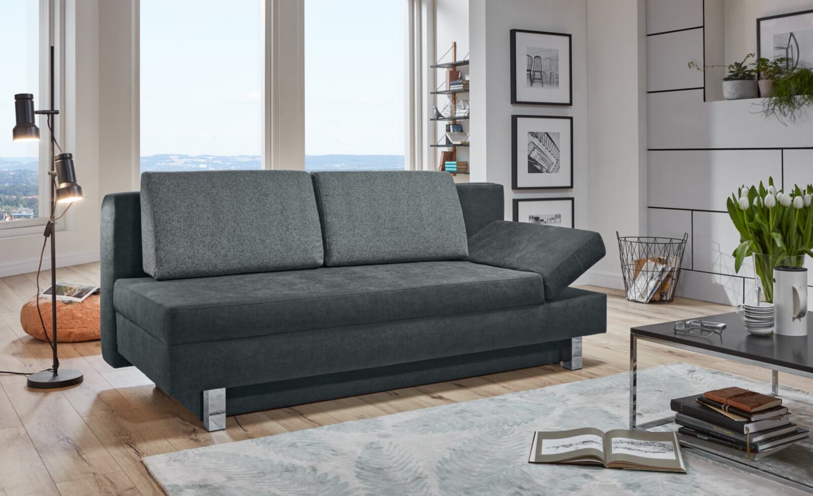 Restyl Schlafsofa Tino B ca. 150x200cm in Stoff anthrazit/ silber-grau