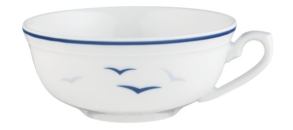 Seltmann Weiden Teeobertasse 0,14 l Worpswede 4164 Rügen , Porzellan-Schüssel, Teetasse, weiße Schüssel, blauer Rand, Vogel-Motiv