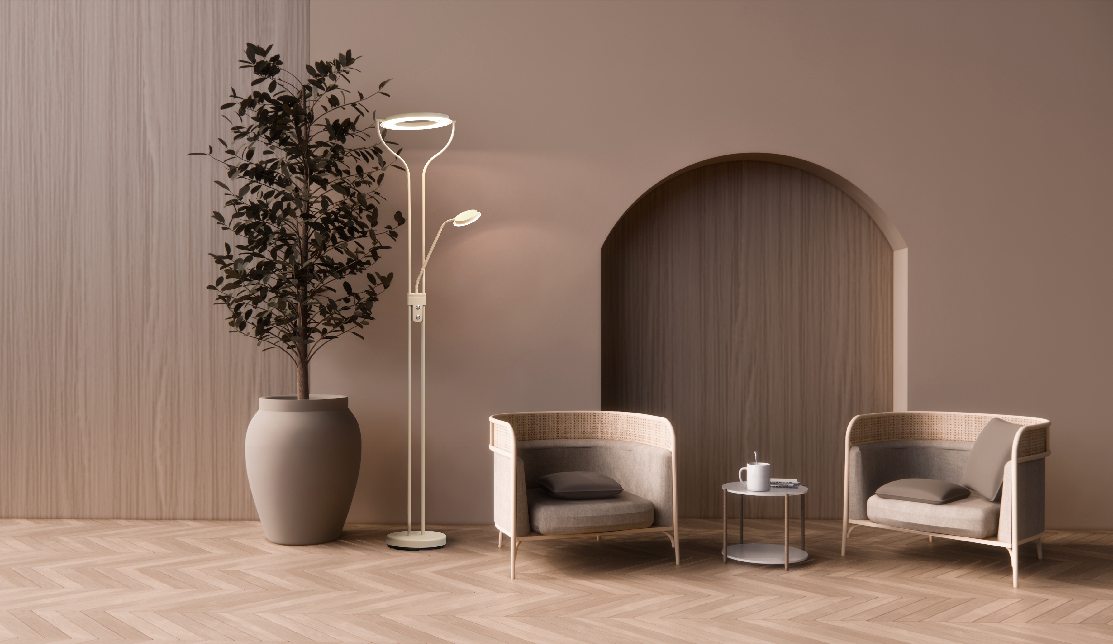 Fischer & Honsel LED-Stehleuchte DAVOS 1-flammig in Farbe Metall sandfarbig Fischer & Honsel LED-Stehleuchte DAVOS 1-flammig in Farbe Metall sandfarbig, Lampe, Pflanze, Innenarchitektur, Stuhl, Stehlampe