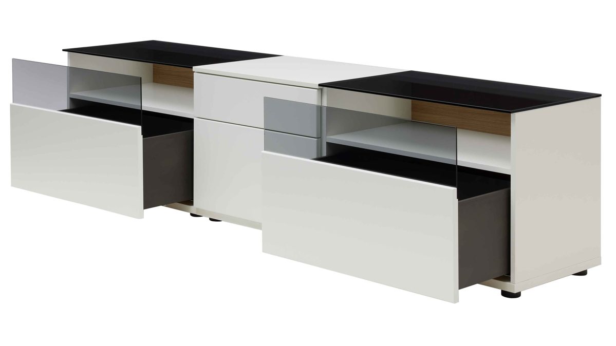 Interliving Wohnkombination IL2031, Sideboard, Konsole, Aufbewahrungsschrank, Weiß, schwarze Platte