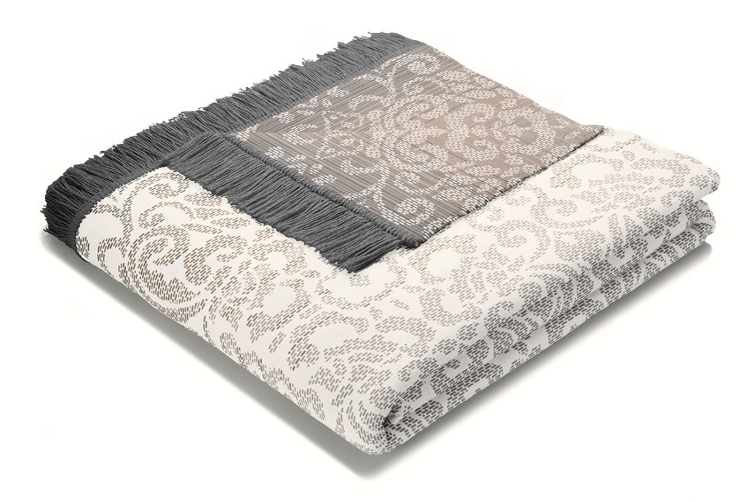 Biederlack Decke ca. 150x200cm in Farbe Arabesk, Decke, Wolldecke, Jacquard Muster, Fransen, Gestreift