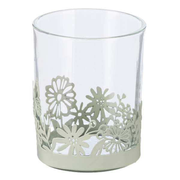 Glas Teelicht m.Dekor 4324024-51 in Grün Glas Teelicht m.Dekor 4324024-51 in Grün, Glas, Vase, Blumenmotiv, Glasvase, Dekor