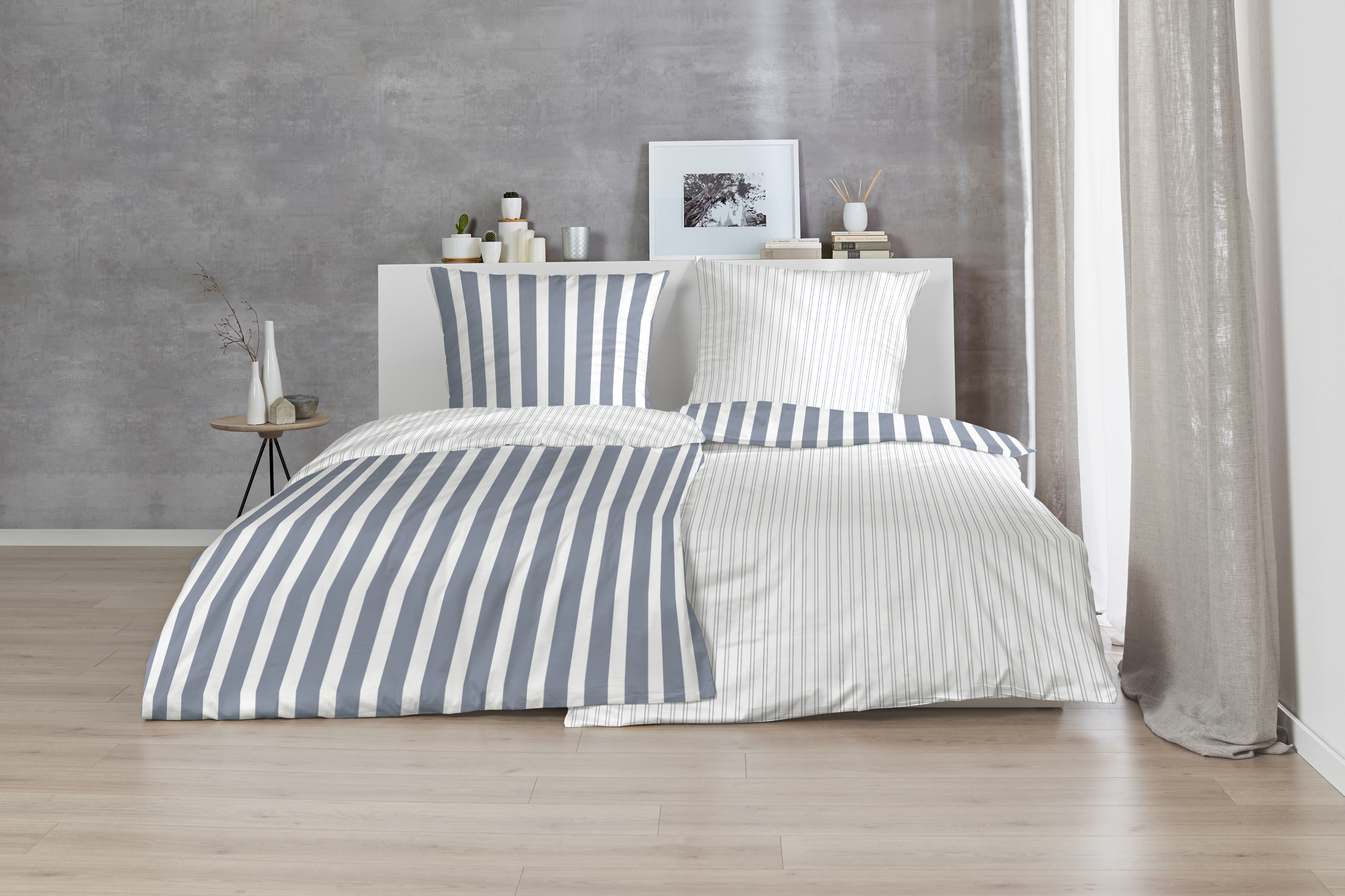 Hahn Haustextilien Perkal-Bettwäsche 135x200cm ca. 135x200cm, Kopfkissen ca. 80x80cm in Farbe blau/weiß gestreift, Moebel, Bett, Bettlaken