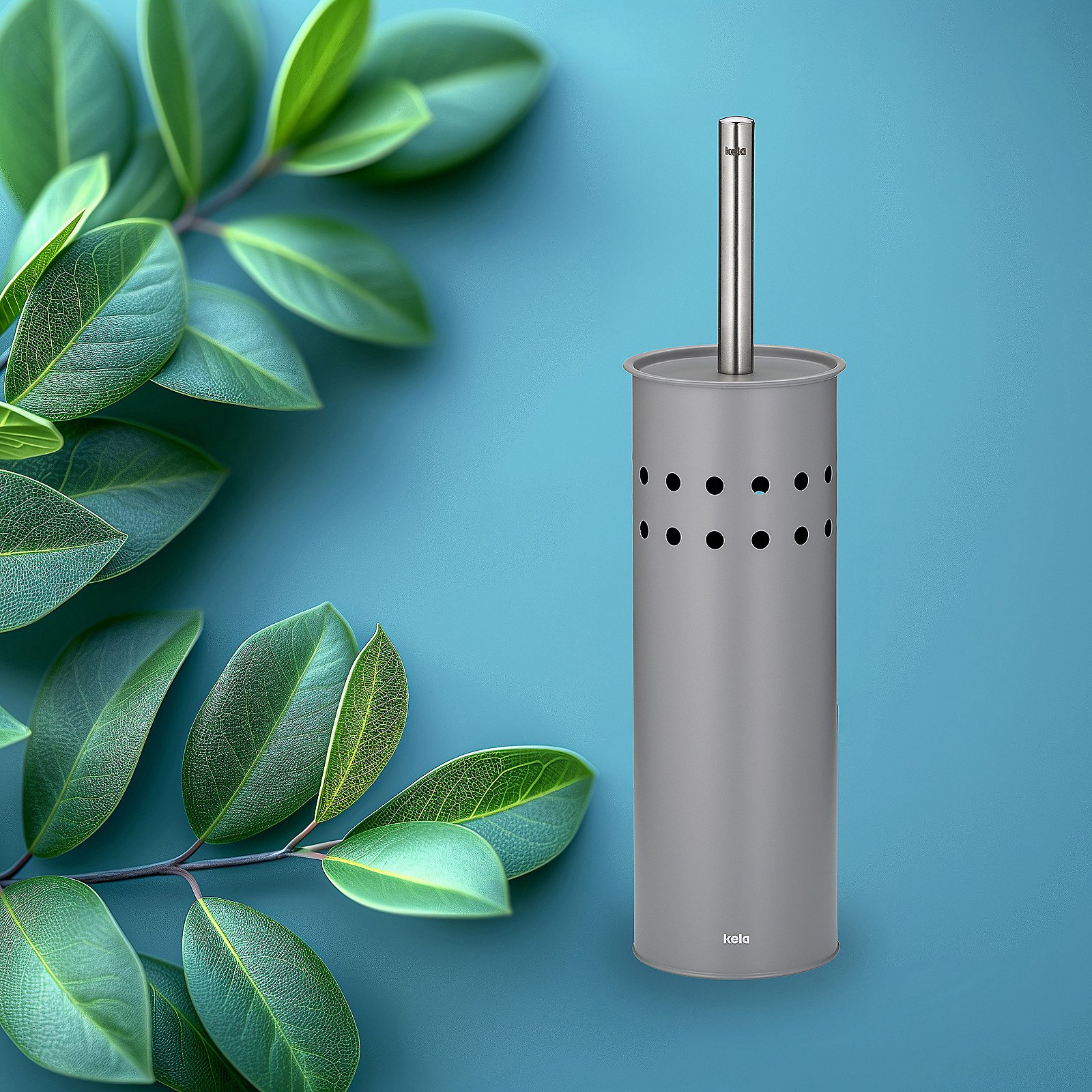 Kela WC-Garnitur LEO in Farbe Hellgrau, kontaler, perforierter behälter, stilleinheit, küchenzubehör, metallic grau, Kaffeezubereiter, Kaffeemühle, Metall, Grau, Löcher