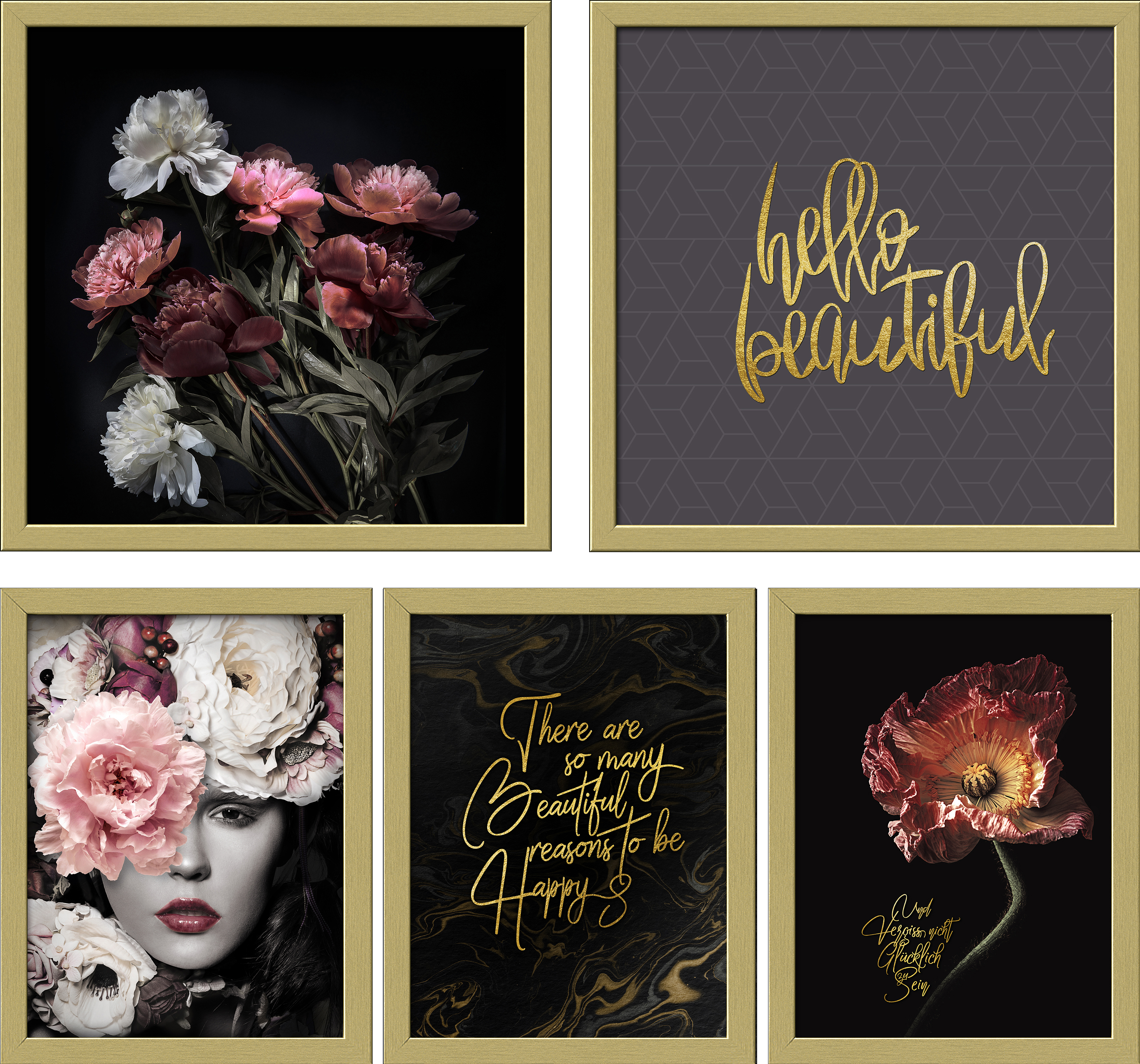 ProArt Framed-Art Slim Scandic 5-Teiler Beautiful & Gold I ProArt Framed-Art Slim Scandic 5-Teiler Beautiful & Gold I